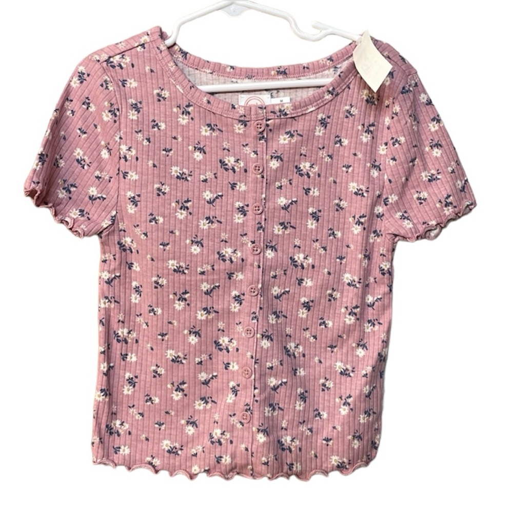 WONDER NATION NWT Medium (7/8) ribbed pink shirt with daisy floral design short